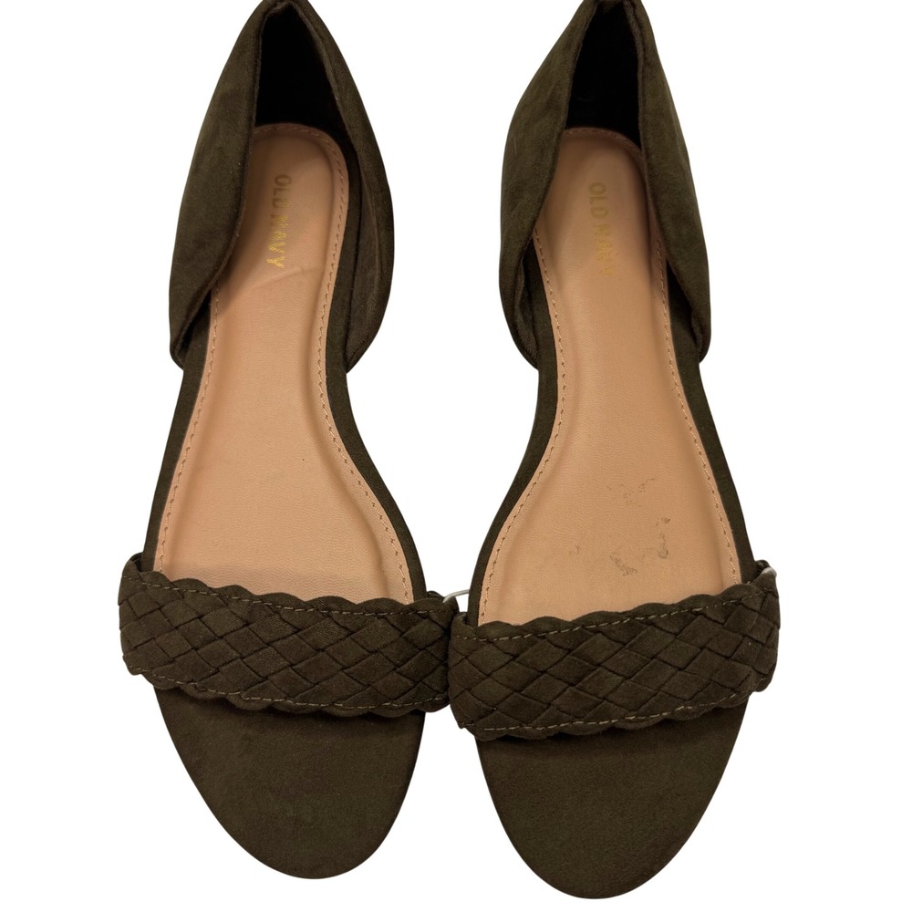 Old Navy D'Orsay Flats Womens 8 Olive Green Woven Strap Faux Suede Shoes